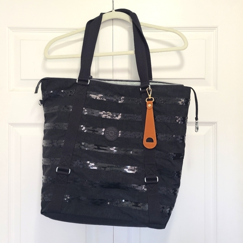 KIPLING Double Handle Shoulder Tote Key Tag Large Shopper Tote‎ Bag Sequins